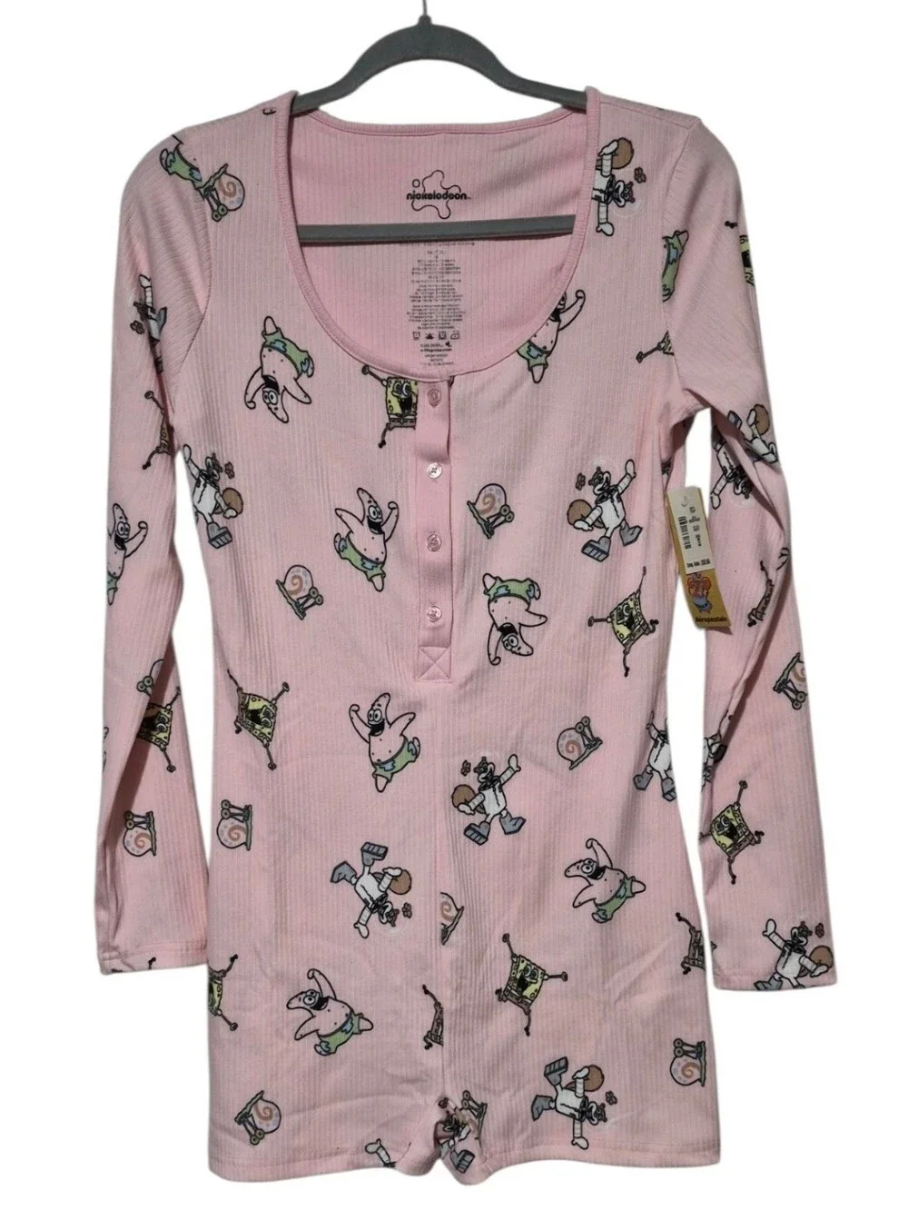 Aeropostale Nickelodeon SpongeBob Pink Ribbed Sleep Romper Pajamas M New